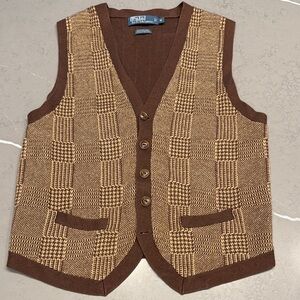 Vintage Original Label Polo Ralph Lauren Brown & Tan Glen Plaid Knit Vest